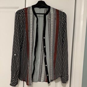 Sanctuary Black and White Button Down Shirt with Red Accents